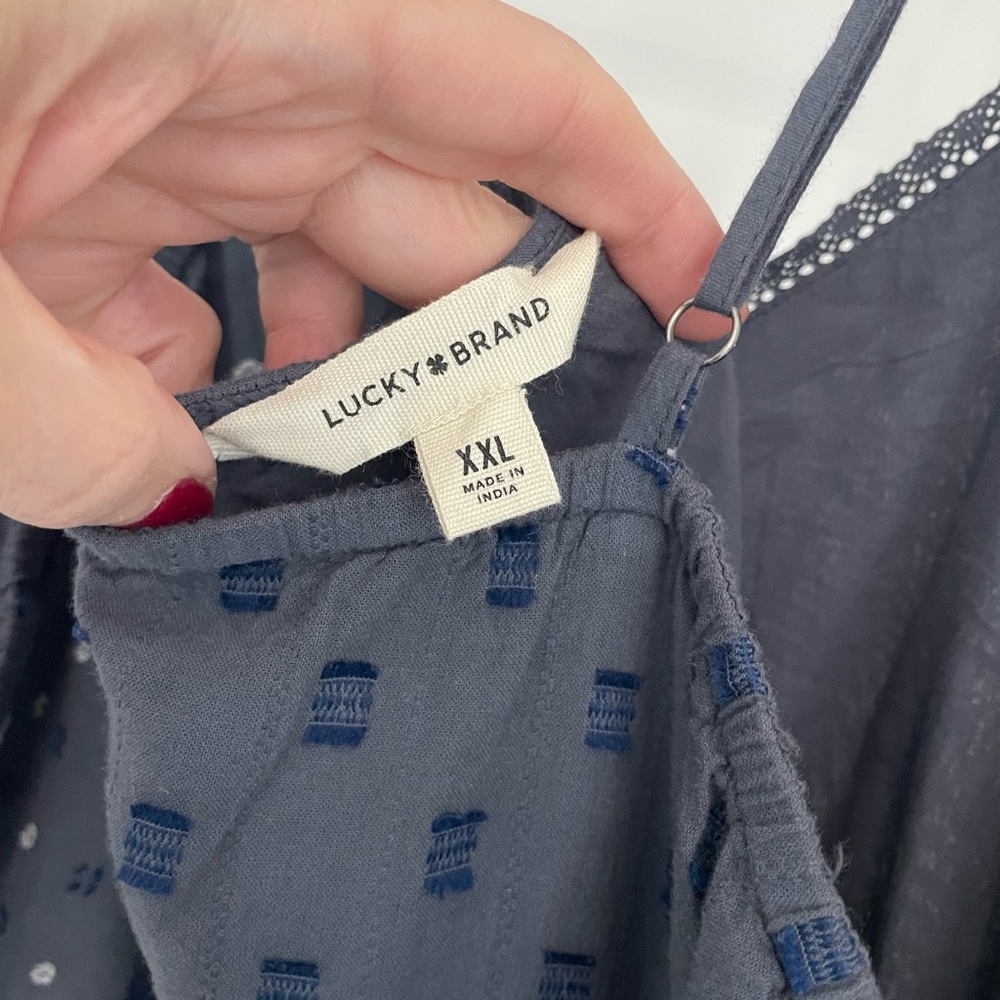 NWT Lucky Brand Textured Patchwork Dress India Ink Blue Embroidered.       20 - Picture 6 of 12